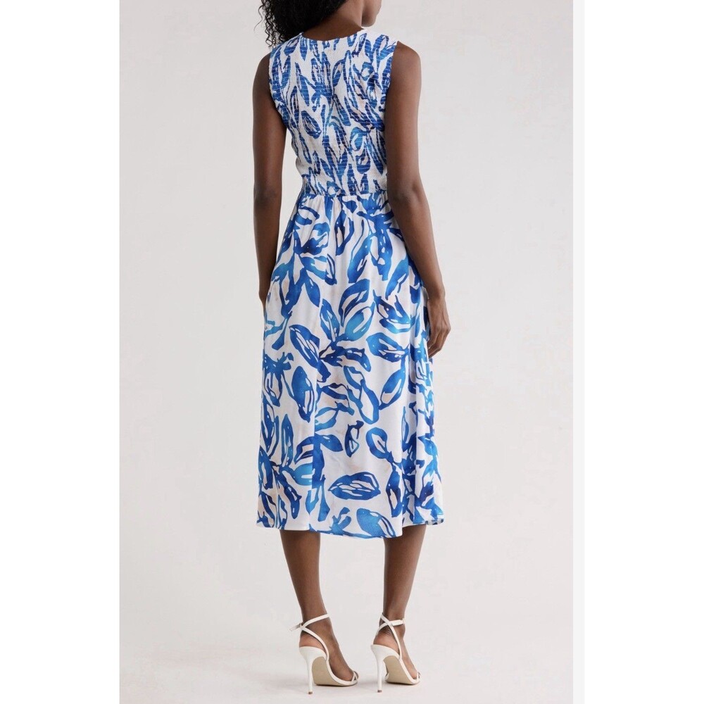 Calvin Klein Women Midi Dress Size 12 NWT Smocked W/ Pockets Floral Sleeveless - Picture 2 of 14